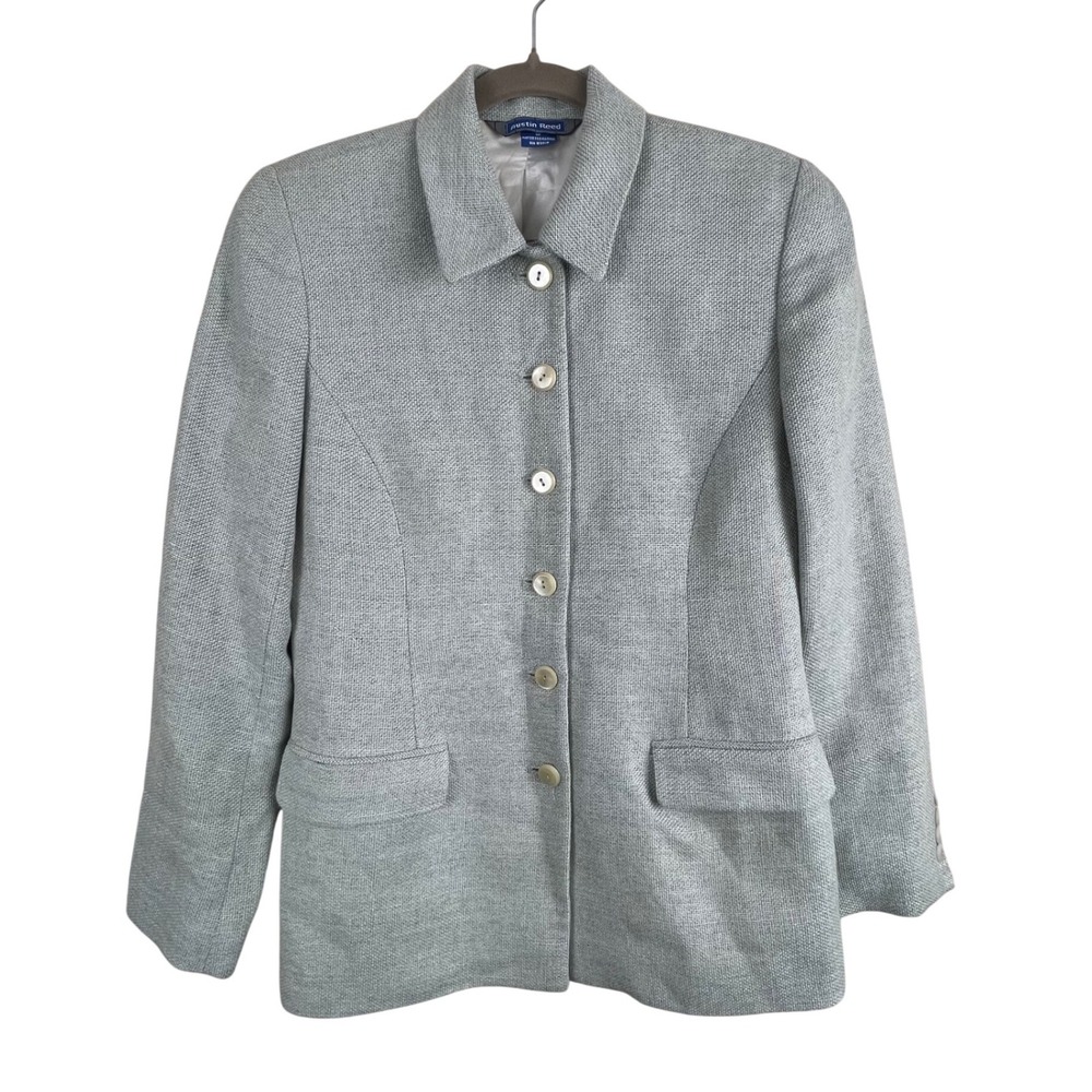 Austin Reed Womens Light Blue Textured Button‎ Front Blazer Jacket Size 4 USA